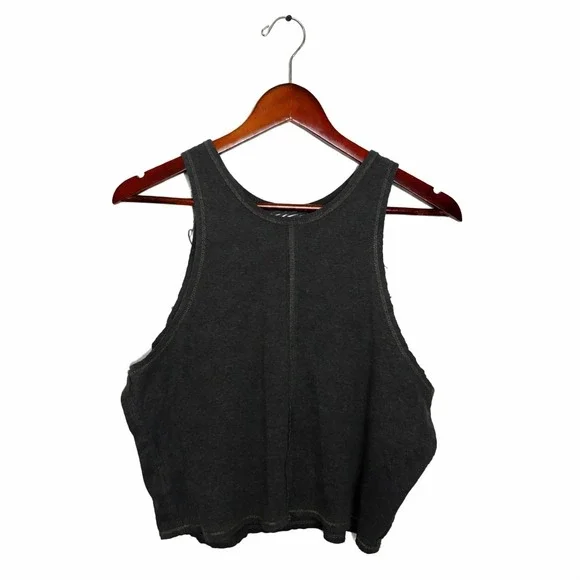 Free People We The Free Charcoal Grey Lace Inset Cropped Tank Top Womens Medium - Picture 4 of 6